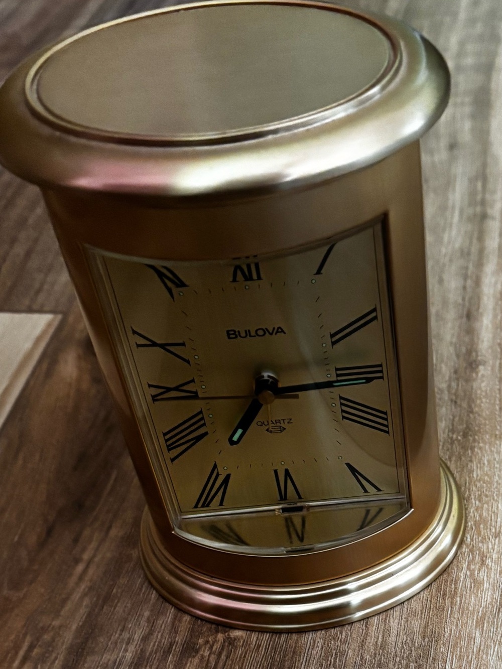 Bulova Gold Cylindrical Mantel Clock with Roman Numerals